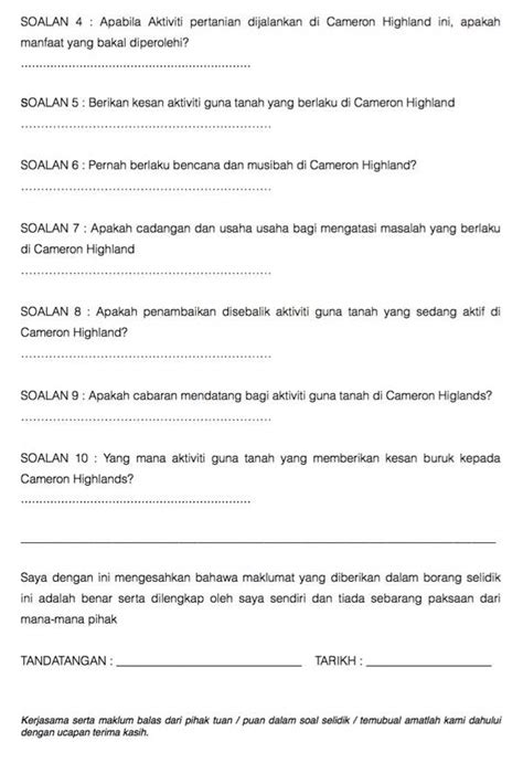 Borang Soal Selidik Geografi Tingkatan 3 Contoh Terbaik