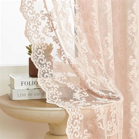 amazoncom blush pink lace curtains   length  panels set