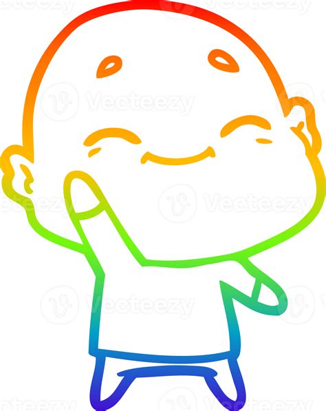 Rainbow Gradient Line Drawing Happy Cartoon Bald Man 44919356 Png