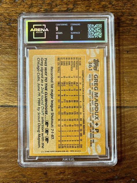 1988 TOPPS 361 GREG MADDUX HOF ARENA CLUB 6 5 CUBS SCAN QR CODE ON