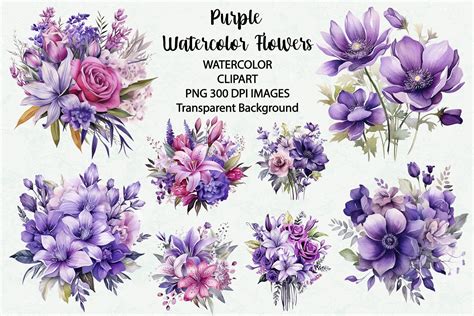 Purple Flowers Watercolor Clipart Graphic By Siatia Creative Fabrica