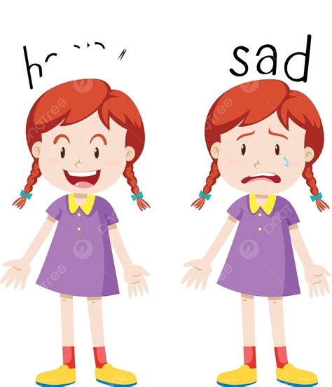 Palabras Opuestas Con Emoción Feliz Y Triste Aislado Opuesto Vector Png Dibujos Emoción