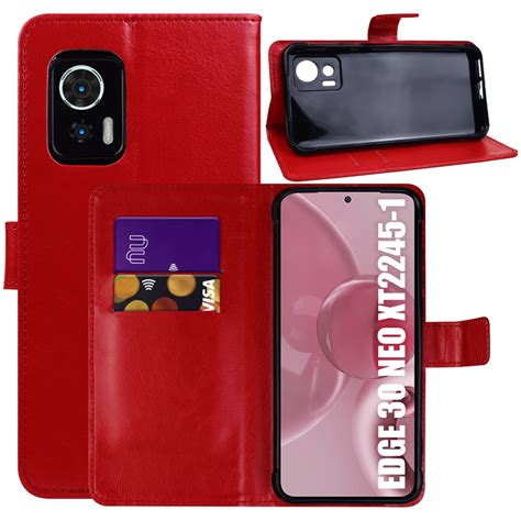 Capa Carteira Couro Vermelho Compativel Moto Edge Neo Xt