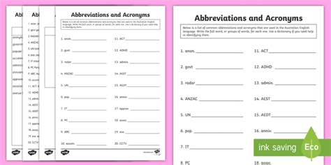 Abbreviations And Acronyms Set 1 Worksheet Worksheet