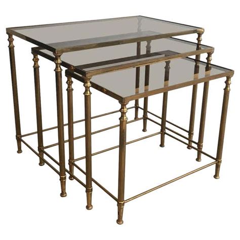 Set Of 3 Neoclassical Brass Nesting Tables In The Style Of Maison