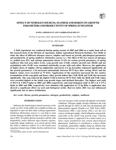 Pdf Effect Of Nitrogen Sources Sulphur And Boron On Growth