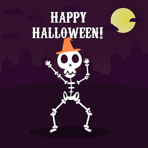 Premium Vector | Happy halloween greeting card with funny skeleton ...