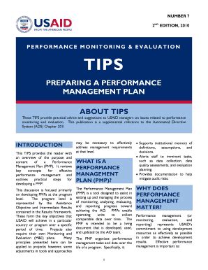 Preparing A Performance Management Plan About Tips Usaid Fill And