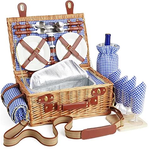 Dhaee Wicker Picnic Basket Set For Person With Cooler Want It All