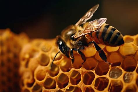 Imagen Macro Detallada De Una Abeja Recogiendo Miel En Un Ai Generador