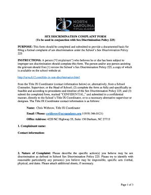 Fillable Online SEX DISCRIMINATION COMPLAINT FORM Fax Email Print PdfFiller