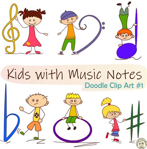 Kids with Music Notes Doodle Clip Art #1 | Basic Music Symbols