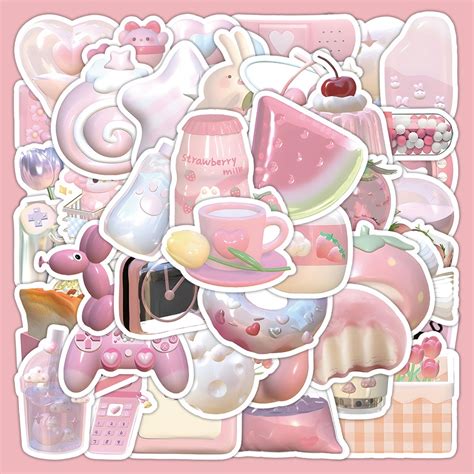 63pcs Cute 3D Korean Pink Stickers Ins Wind DIY Material Stickers Decor ...