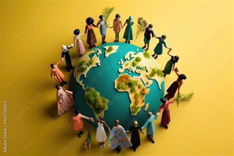 Paper People In Cultural Attire Circle A Textured Globe Highlighting