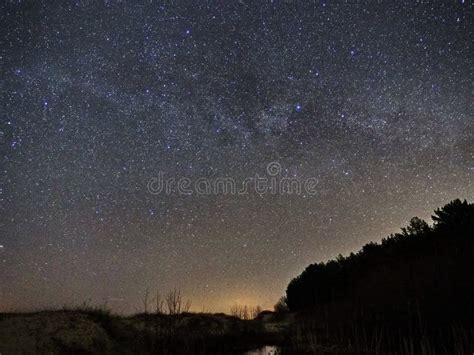 Night Sky And Milky Way Stars Cassiopea Cygnus And Lyra Constellation