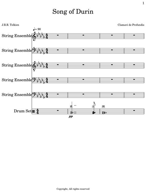 Song Of Durin Sheet Music For String Ensemble Drum Set