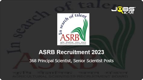 Asrb Recruitment Apply Online For Principal Scientist Senior