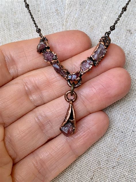 Pink Tourmaline Necklace Electroformed Jewelry Quartz Necklace Pink