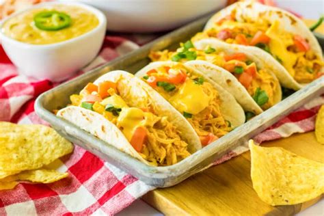 Slow Cooker Queso Chicken Tacos Easy 4 Ingredient Recipe