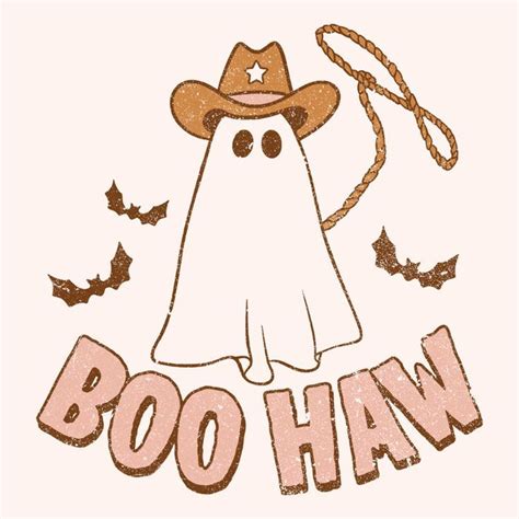 Halloween Fall Boo Haw Cute Retro Cowgirl Ghost Light Background T