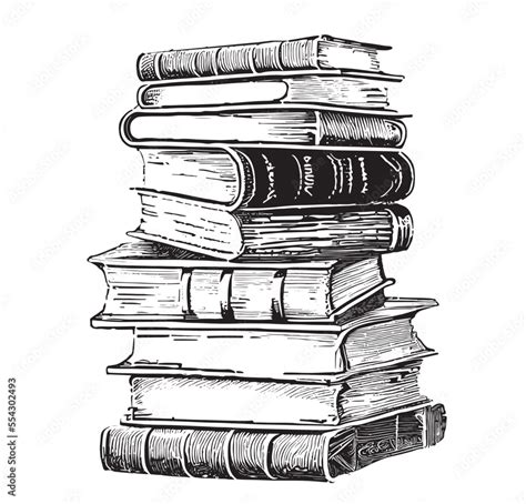 Stack Of Old Books Sketch Hand Drawn Vintage Vector Illustration Stock