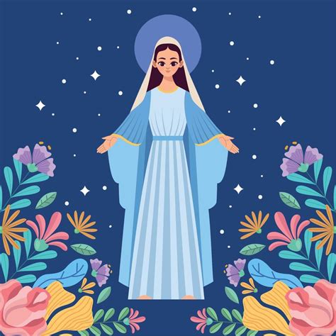 blue mary virgin and flowers 10385001 Vector Art at Vecteezy