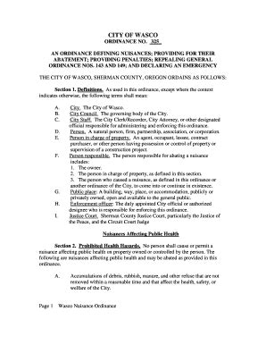 Fillable Online Nuisance Ordinance Final Draft Fax Email Print PdfFiller