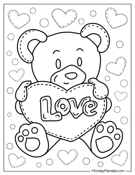 Teddy Bear Holding A Heart Coloring Page