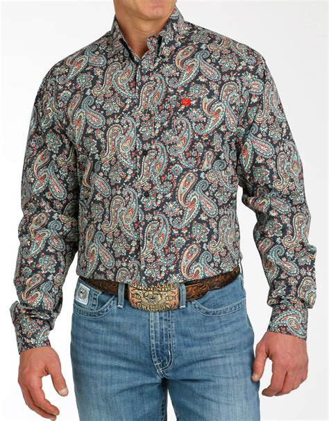 Cinch Men S Long Sleeve Print Button Down Shirt Charcoal Langstons