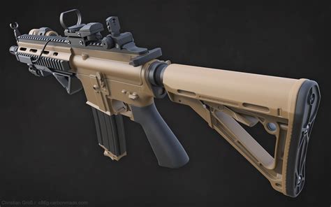 HK 416 rifle with attachments — polycount