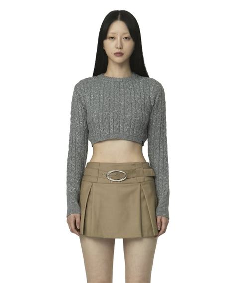 MUSINSA CURETTY C METALLIC CROP KNIT TOP GREY