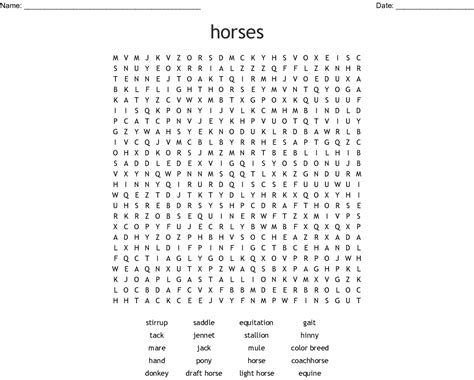 Horse Word Search Puzzles Printable - Word Search Printable