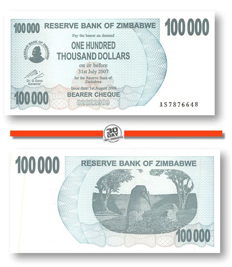 Zimbabwe Dollars Bearer Cheque Unc