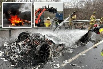 Horror pictures show aftermath from Tesla that crashed into building ...