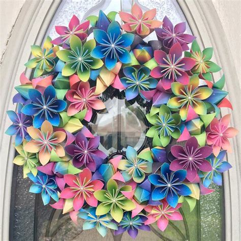 Rainbow Paper Origami Wreath Unicorn Wreath Rainbow Wall Decor