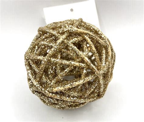 Bola Rattan de Natal Nude Glitter 6cm 01 unidade Cromus Mania de Laço