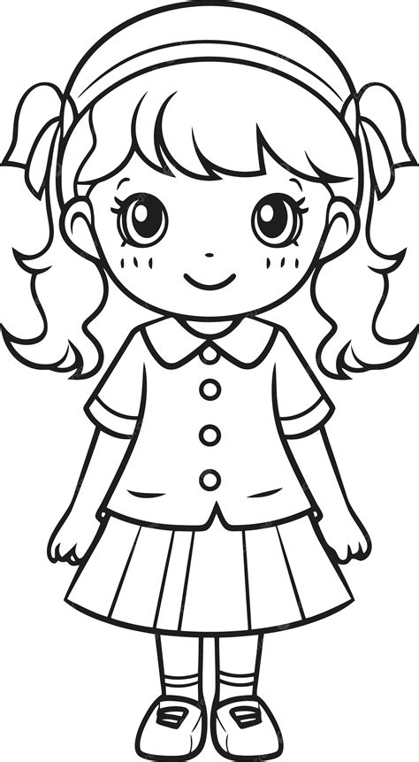 Dibujo De Linda Niña Con Uniforme Escolar Para Colorear Vector Png Esquema Preppy De Dibujos