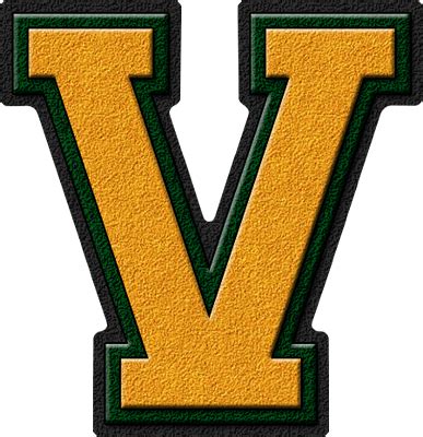 Presentation Alphabets Gold Forest Green Varsity Letter V