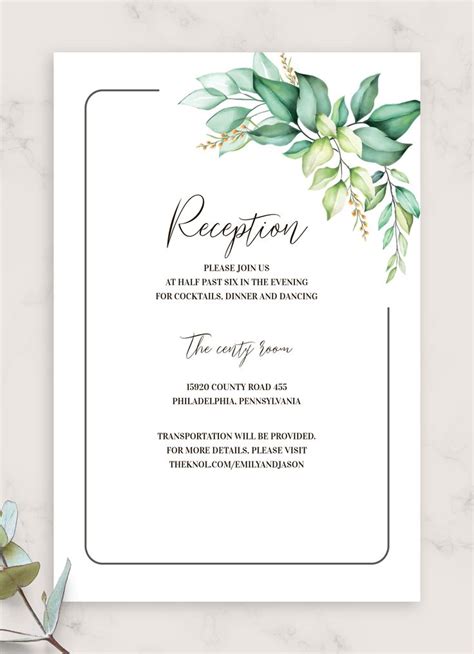 Elegant Greenery Boho Wedding Reception Card Wedding Reception Cards