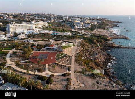 Aerial view of the Baracas Lounge and Leonardo Laura Beach & Splash Resort, Chloraka, Paphos ...