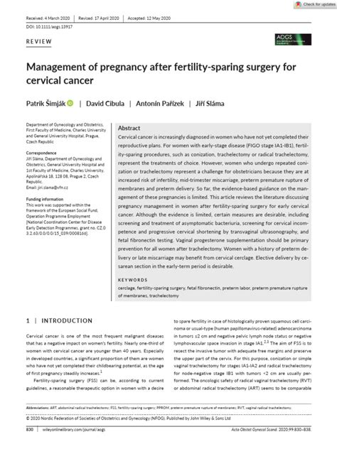 Management Of Pregnancy After Fertility Sparing Surgery For Cervical