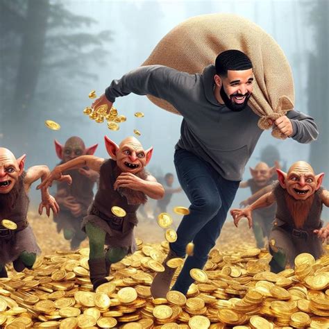 Drake running from a horde of goblins, dropping gold coins from a ...