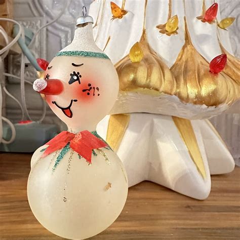 Vintage De Carlini Blown Glass Vtg Mcm Snowman Christmas Ornament Ebay