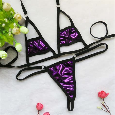 Women S Shinny Halterneck Micro Bikini Set Thong Bikini Piece