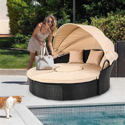 Yitahome | Sectional Round Outdoor Daybed with Retractable Canopy and ...