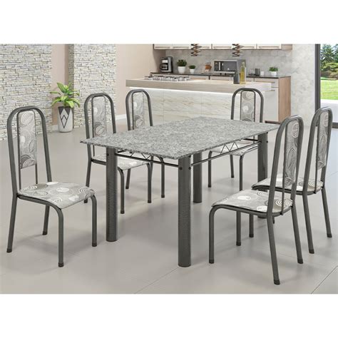 Conjunto De Mesa 6 Cadeiras Para Cozinha Dubai Madmelos Prata