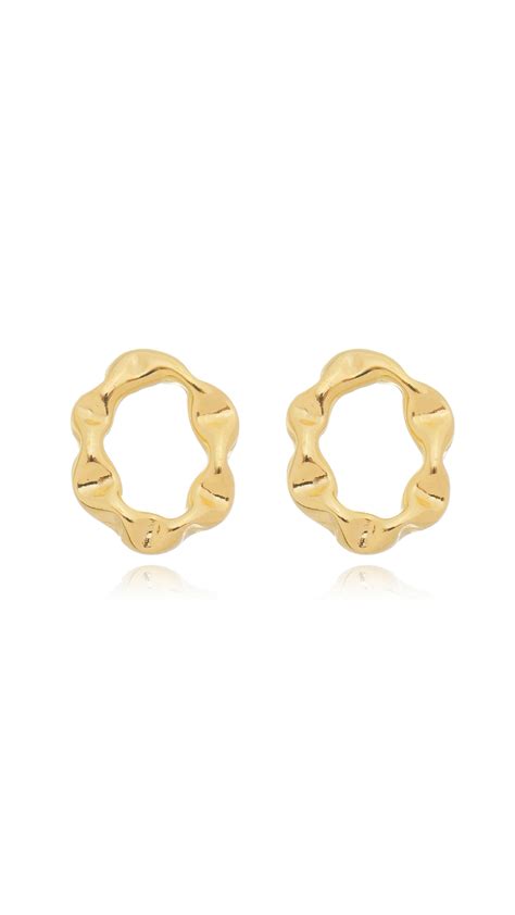 Brinco Argola Frontal Detalhes Amassados Folheado A Ouro 18k