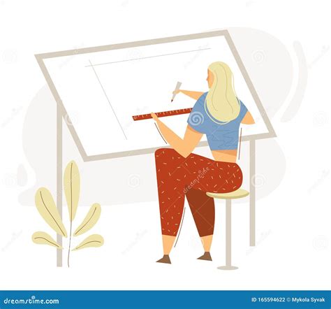 architect female character working  blueprint building construction