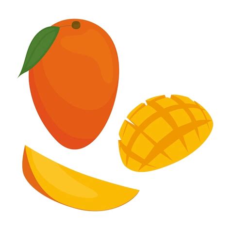 Premium Vector Set Of Fresh Whole Half Cut Slice And Piece Of Mango