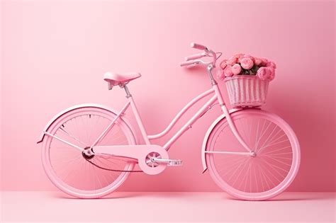 Premium AI Image Pink Cycle With Pink Wall And Flowers Pink Color